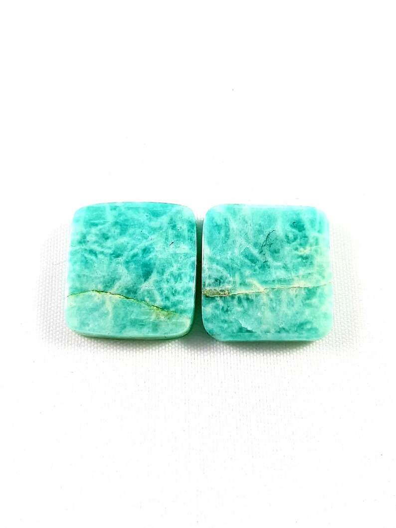 37 Carat Natural Amazonite Gemstone Amazonite Cabochon Top Quality Cushion Shape 18x19x4.50mm 2 Pcs Pair Handmade Amazonite Loose Gemstone