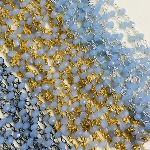 Blauer Chalcedon Hydro 3mm Perlen Rosenkranz, Großhandel Perlenketten, Chalcedon Perlenketten, Drahtgewickelte Rosenkranzkette, Damen Schmuckkette