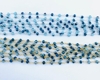 Blue Titanium Pyrite Rosary Chain, Faceted Hydro Beads, Jewelry Making