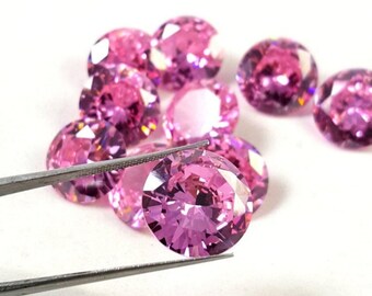 Pietra preziosa di zircone cubico rosa, taglio sfaccettato rotondo (8x8x4 mm)