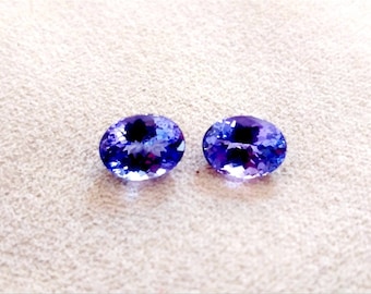 Faceted Oval Tanzanite Gemstone Pair, 6x8mm, AA Quality