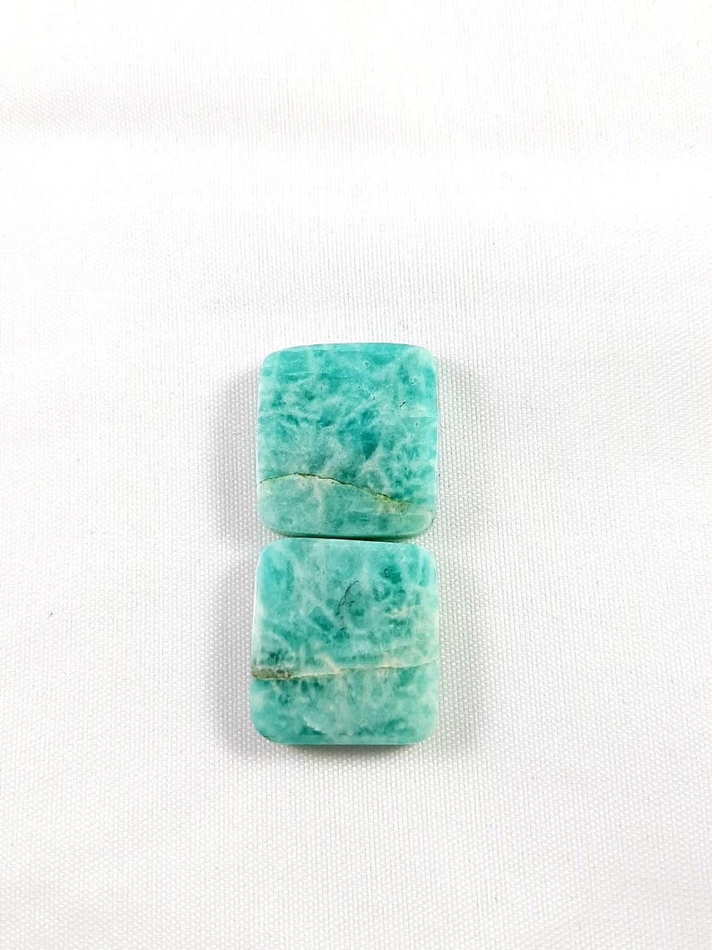 37 Carat Natural Amazonite Gemstone Amazonite Cabochon Top Quality Cushion Shape 18x19x4.50mm 2 Pcs Pair Handmade Amazonite Loose Gemstone