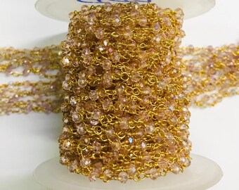Purple Amethyst Hydro Beaded Rosary Chain - Gold Plated, 3mm