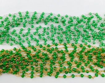Emerald Hydro Faceted Gemstone Beads, Gold/Silver Plated Rosary Chain