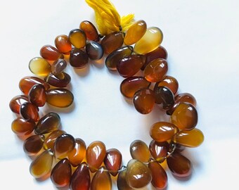 Red Chalcedony Pear Beads, Gemstone Strand, Jewelry Making (8 Inch)