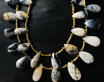 Natural Dendrite Opal Beads, Faceted Pear Shape, 8 Inch Gemstone Jewelry