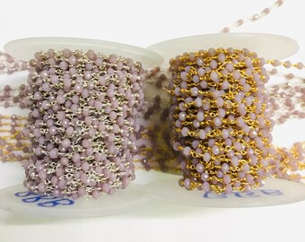 Lavender Hydro Rosary Chain, Gold/Silver Plated, 3mm Rondelle Beads, By The Foot