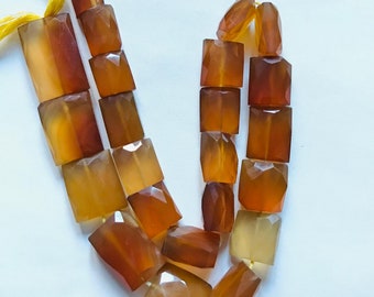 Red Chalcedony Beads, Faceted Long Cushion Cut, 8 Inch Strand