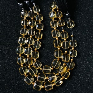 AAA Quality Lemon Quartz Faceted Cushion Shape Beads, 8&quot;Strand Natural Lemon Faceted Gemstone Beads, Lemon Quartz Beads Jewelry Making