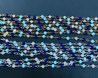 Hydro Rondelle Bead Rosary Chain, Silver/Gold Plated, 3mm Faceted Jewelry Making