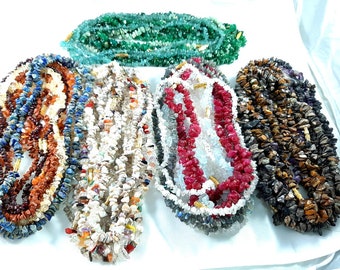 Rough Cut Gemstone Bead Strand, Natural Uncut Nugget Chips (18 Inches)