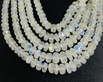 13 Inch Faceted Rainbow Moonstone Rondelle Beads - Blue Flash Gemstone