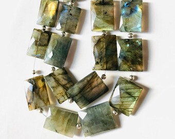 8 Inch Faceted Octagon Labradorite Gemstone Beads, Grey Blue Flashy