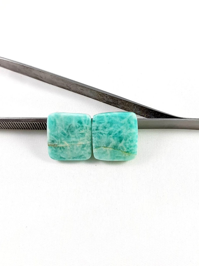 37 Carat Natural Amazonite Gemstone Amazonite Cabochon Top Quality Cushion Shape 18x19x4.50mm 2 Pcs Pair Handmade Amazonite Loose Gemstone