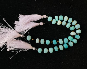 Blue Peru Opal Beads, Carved Rondelle Pumpkin Shape, 8" Strand