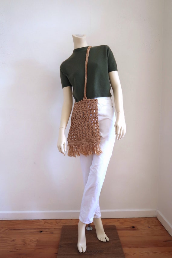 vintage straw macrame beach fringed summer bag/ 7… - image 2