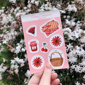 Cherry Cottagecore Sticker sheet, Picnic stickers, bulletjournal stickers, bujo stickers, planner stickers, sticker sheet