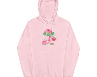 Erdbeer Boba Tee Katze Hoodie, Kawaii Katze Kapuzen-Sweatshirt, Strawberry Cat Print Hoodies, Strawberry Cat Merchandise, Kawaii Cat Apparel