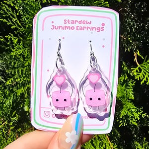Pink Stardew Valley Junimo Hanging Earrings, Stardew Valley Earrings, Gaming Merch