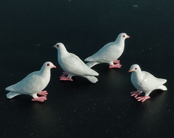 Lot4 ミニチュア 白い鳩 1:12スケール 鳥 ミニチュア ホラー ドール