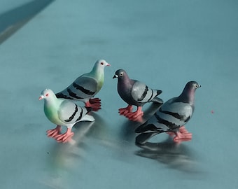 Lot4 Miniature Pigeons 1:12 Scale Bird Mini for Horror Dollhouse Animal Replica Tabletop Car Dashboard Christmas