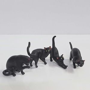 4ポーズ ミニチュア 黒猫 猫 1:12スケール ミニ動物 魔女 ハロウィン ホラー ドールハウス 動物レプリカフィギュア 置物