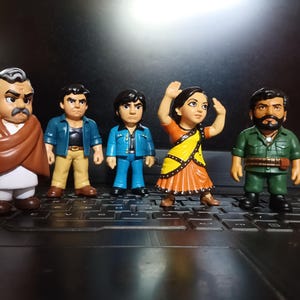 Bollywood Movie Inspired Amitabh Hema Dharmendra Amjad Gabbar Sanjeev 3D Chibi figure Model Indian Actor Film Actress Statue Collectible