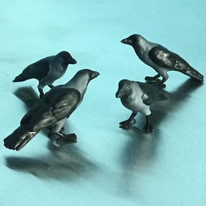 Lot4 Miniature Crows 1:12 Scale Black Bird Mini for Horror Halloween Dollhouse Animal Replica