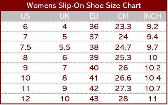vans size chart cm