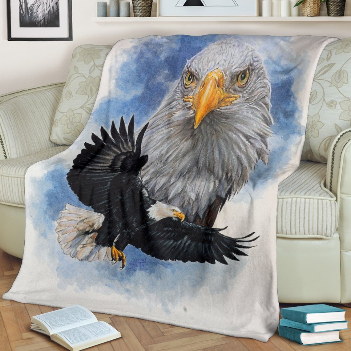 Bald Eagle Fleece Blanket Black White and Blue Etsy