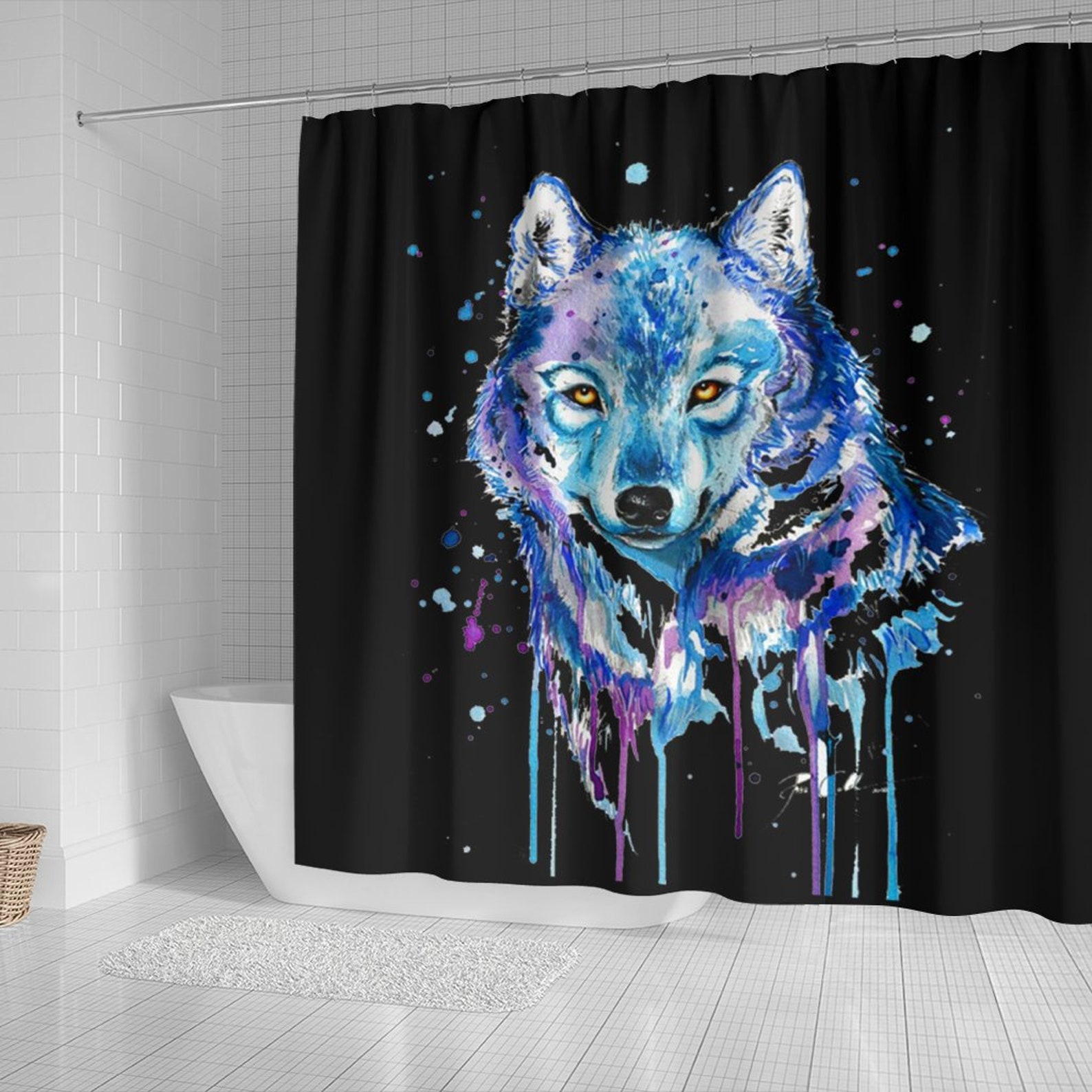 Watercolor Wolf Shower Curtain Etsy