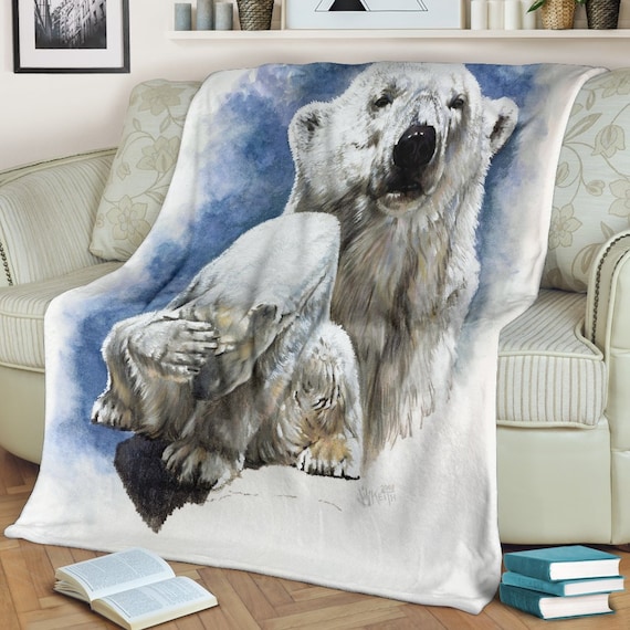 Magnificent Polar Bear Fleece Blanket Blue And White Tv Etsy
