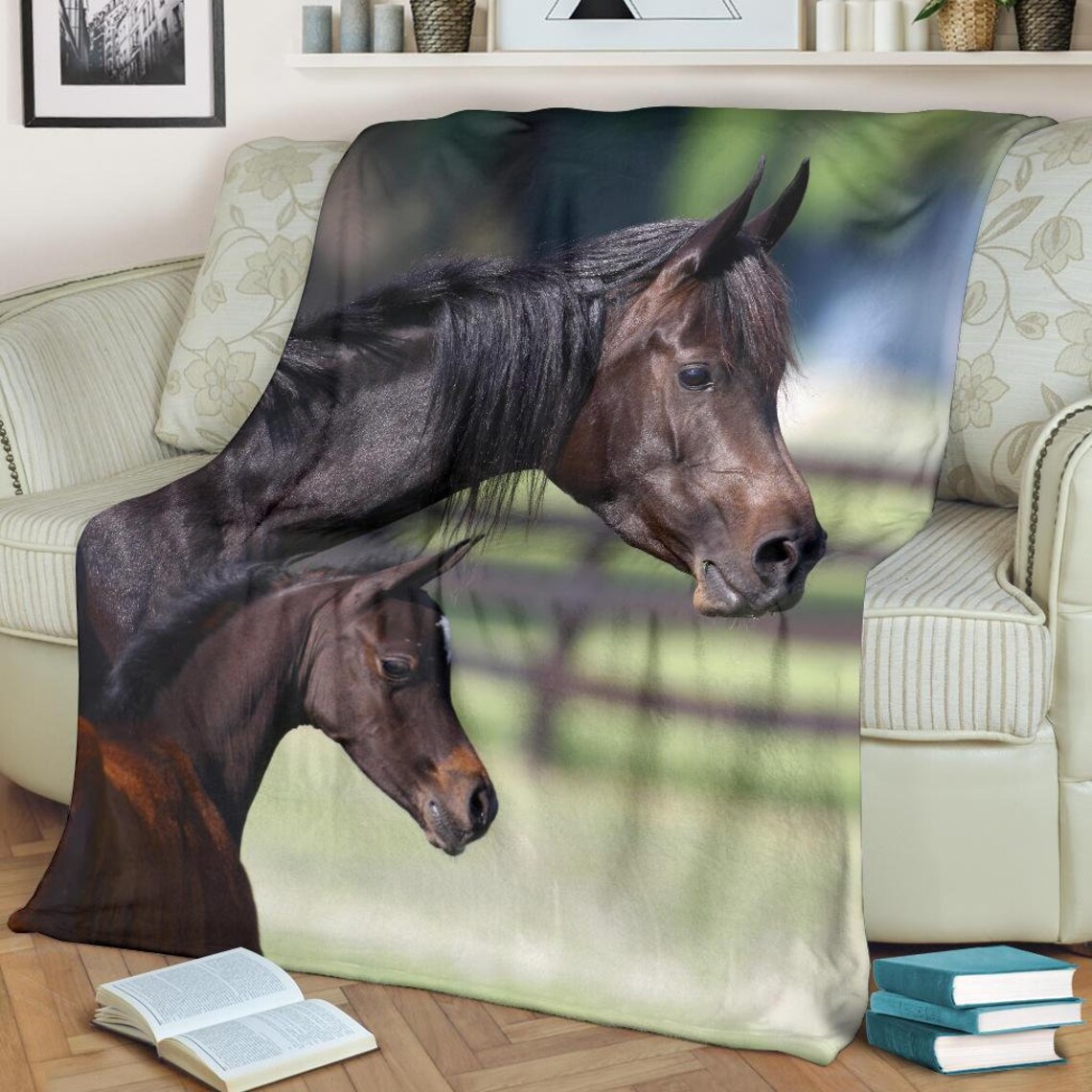 Bay Arab Mother and Baby Horse Fleece Blanket Brown and Etsy