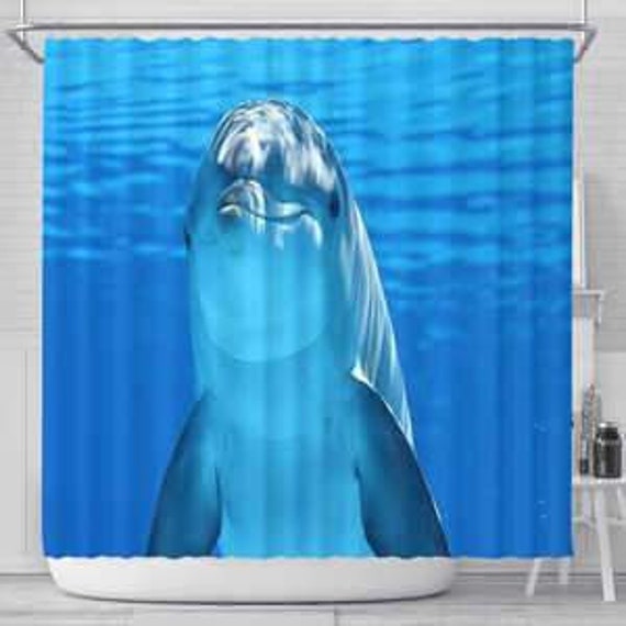 Curious Dolphin Shower Curtain Curious Dolphin Shower Curtain, Dolphin Shower Curtain