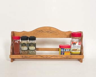 Vtg Wood Spice Rack Wall Mounted or Countertop Single Tier Spice Shelf