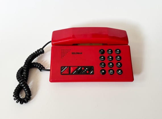 Retro '80s Cherry Red Telephone Angular Futuristic Telemax