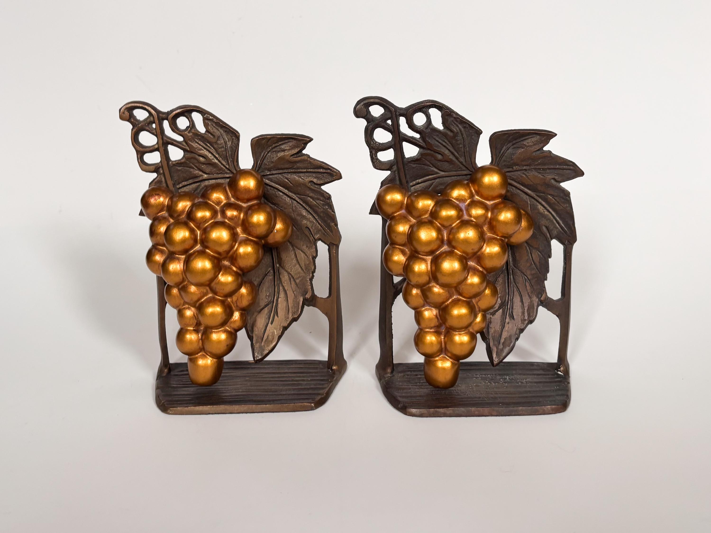 Vintage Rustic Grapevine Bookends, 1990s Bronze Metal Resin Old