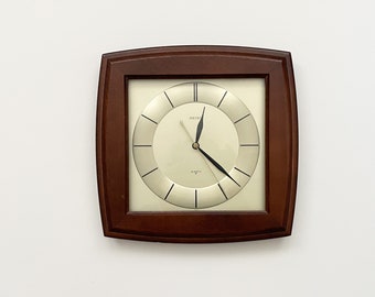 Horloge murale Seiko en bois VTG avec cadran minimaliste en laiton et horloge en bois massif