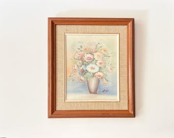 Vintage-Blumenbild | Gerahmtes Blumenstillleben | Original-Acrylgemälde auf Leinwand