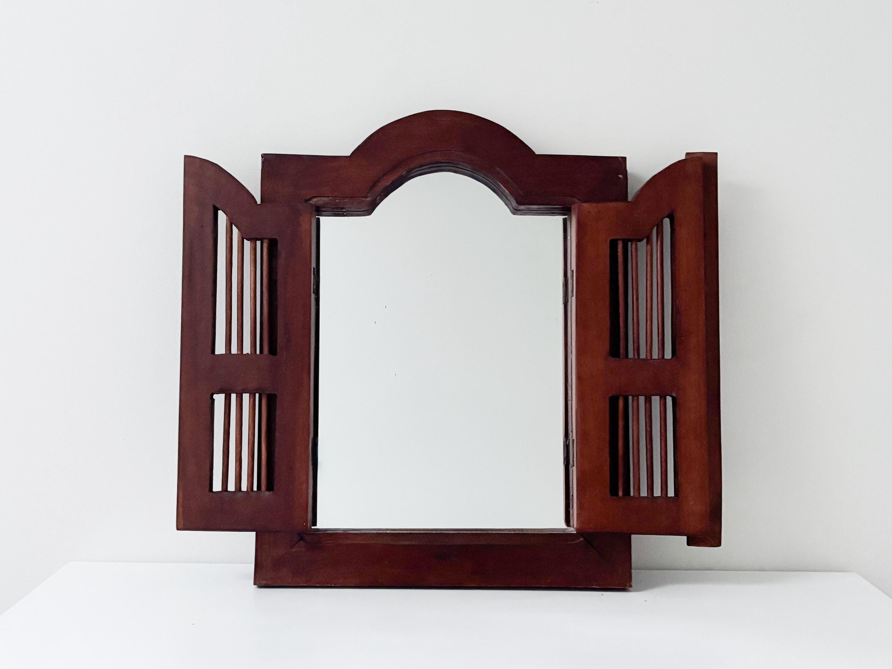 Miroir Mural Style Maison De Campagne - Avec Volets - Cadre Métal Marron - 80x47 Cm