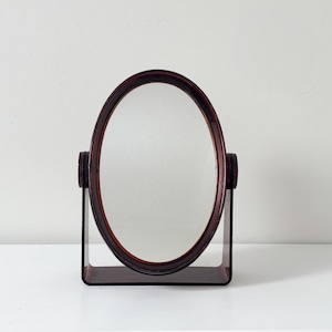 Retro Oval Vanity Mirror Amber Acrylic Double Sided Rotating Mirror w/ Magnification Makeup Mirror on Stand
