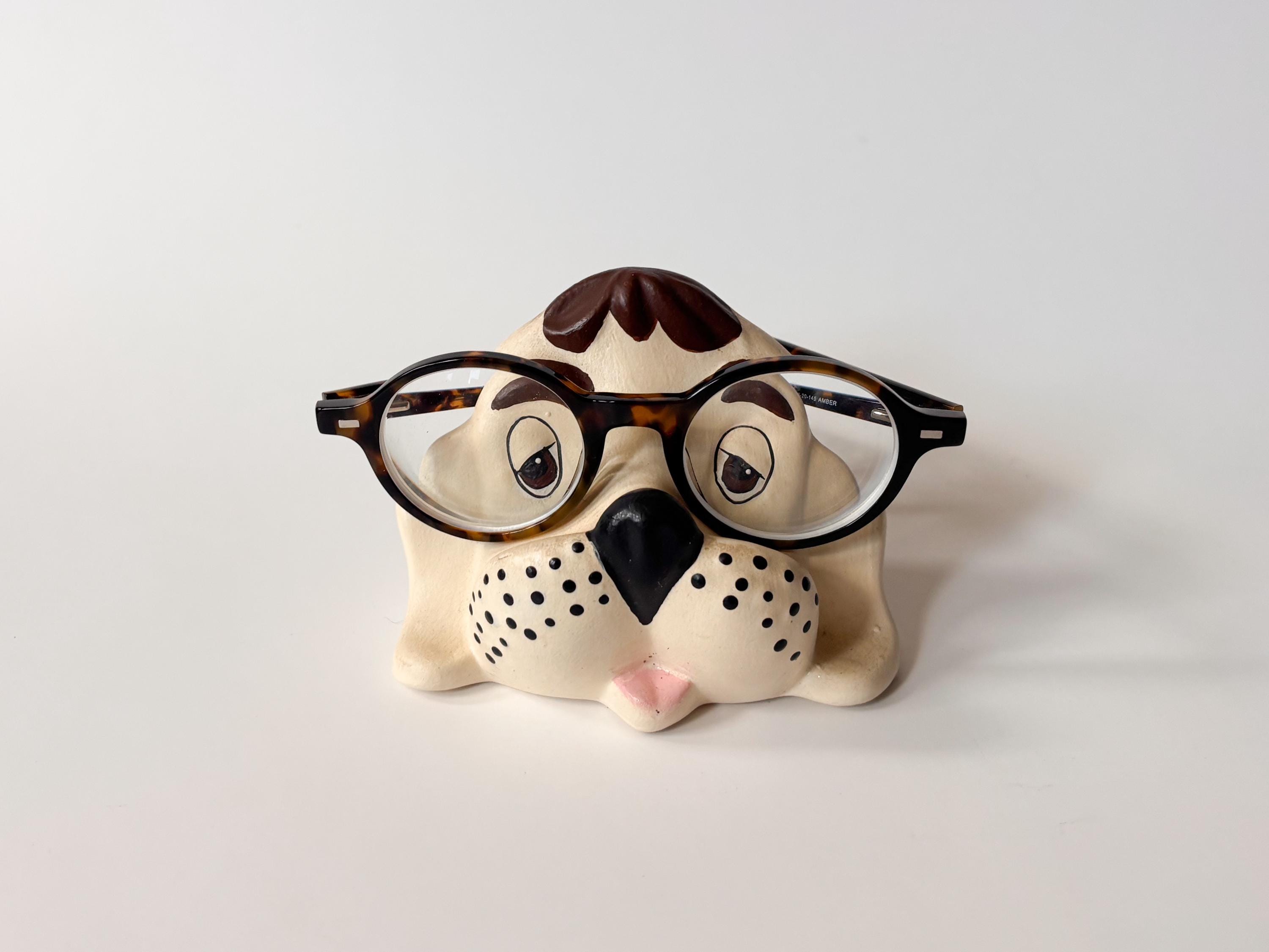 Vtg Dog Eyeglass Stand Handmade Cute Ceramic Puppy Bust Glasses Storage