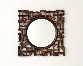 Mid-Century Modern Geometric Wall Mirror – Coppercraft Guild w/ Textured Patterned Design