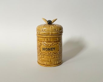 Vintage Honeypot Ceramic Woven Basket Look w/ Honeybee Handle