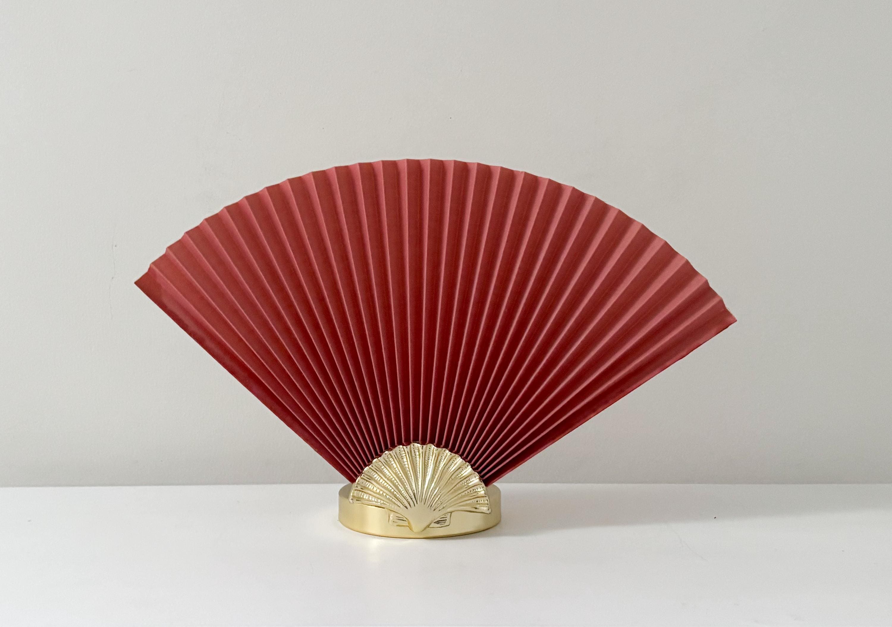 1980s Brass Fan Table Lamp | Hollywood Regency Pink Pleated