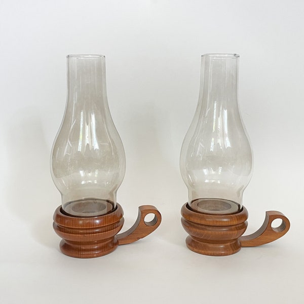 Glass Hurricane Wood Base Etsy