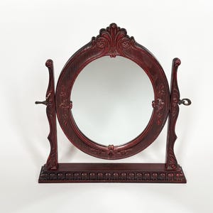 Vtg Vanity Mirror Ornate Mahogany Wood Look Victorian Style Freestanding Swivelling Gold Makeup Mirror