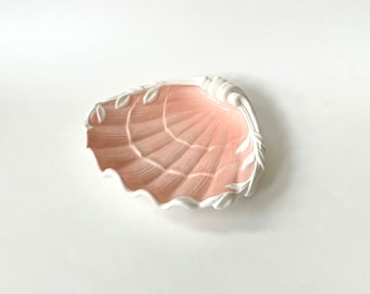 70s Pink Shell Soap Dish by Fitz & Floyd Coral Large Ceramic Shell Shaped Soap Holder Tropical Beach Decor