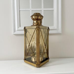 Vtg Large Brass Oil Lantern Prism Shaped w/ Glass Windows & Rear Brass Reflector Wall Mounted or Table Top