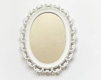 Midcentury Ornate White Mirror Vintage Oval Wall Mirror